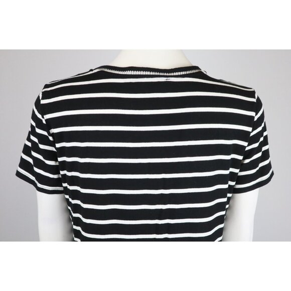 TOMMY HILFIGER - WOMEN'S BLACK AND WHITE STRIPED SHORT SLEEVE TOP -SIZE M - Picture 7 of 9